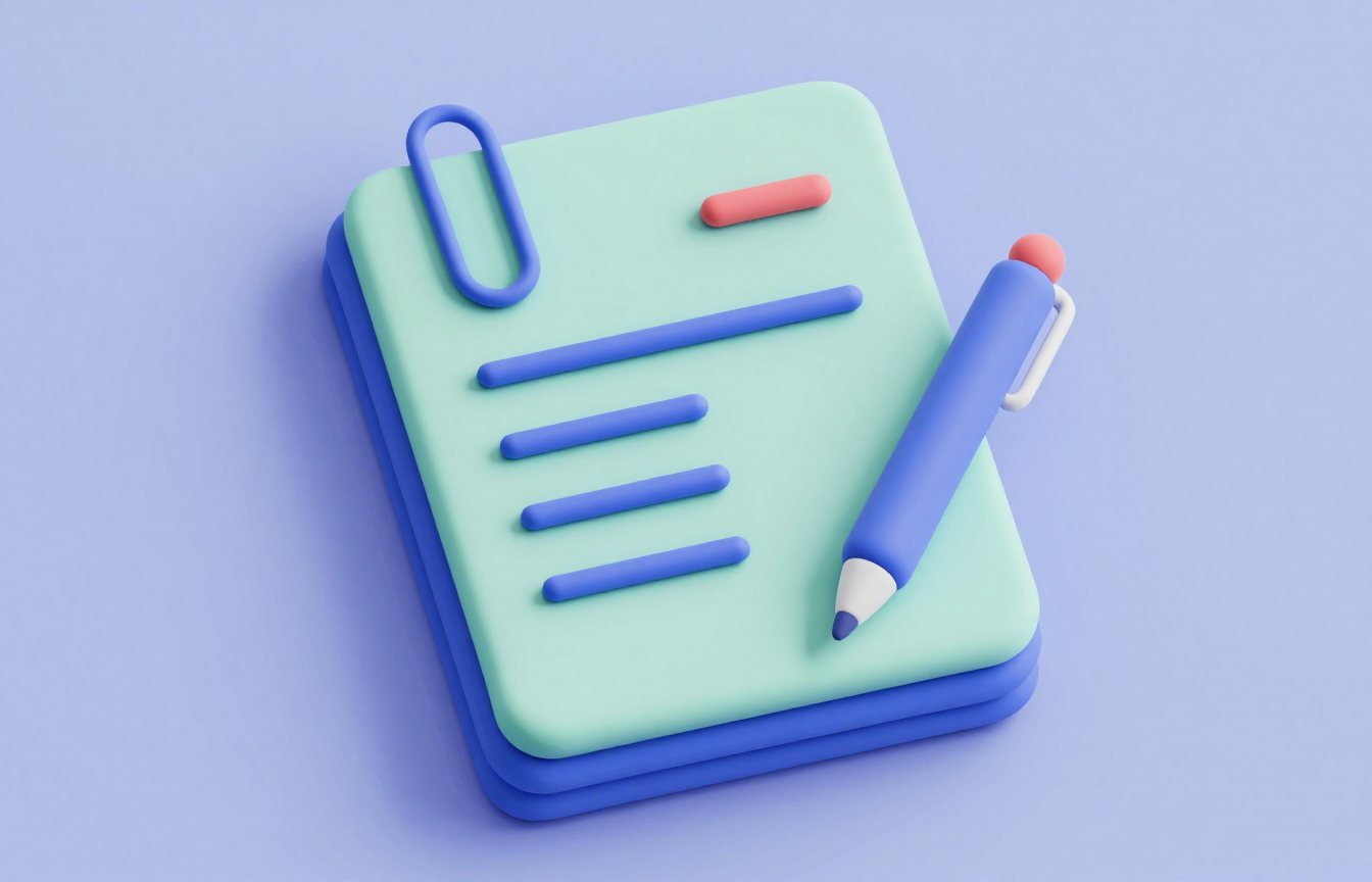 A neat stack of paper documents with a paper clip and a pen